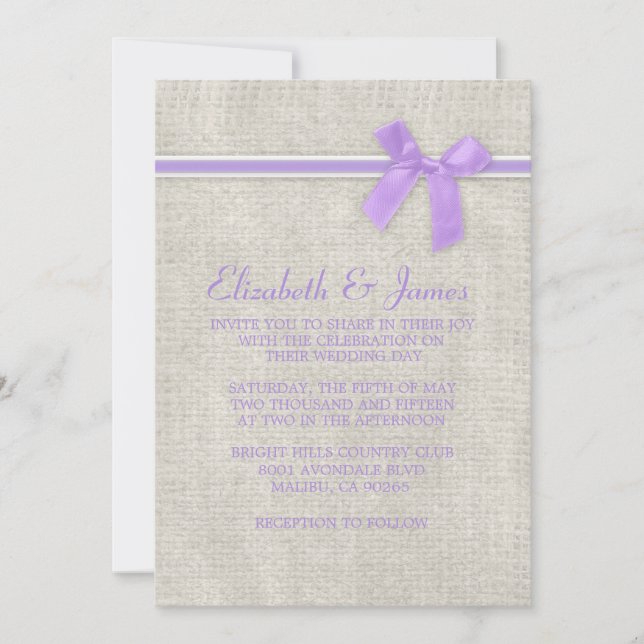 Lavender Rustic Burlap Wedding Invitations (Front)