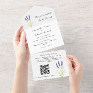 Lavender Rustic Floral Watercolor QR Code Wedding  All In One Invitation