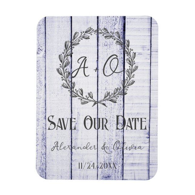 Lavender Rustic Monogram Save The Date Magnet (Vertical)