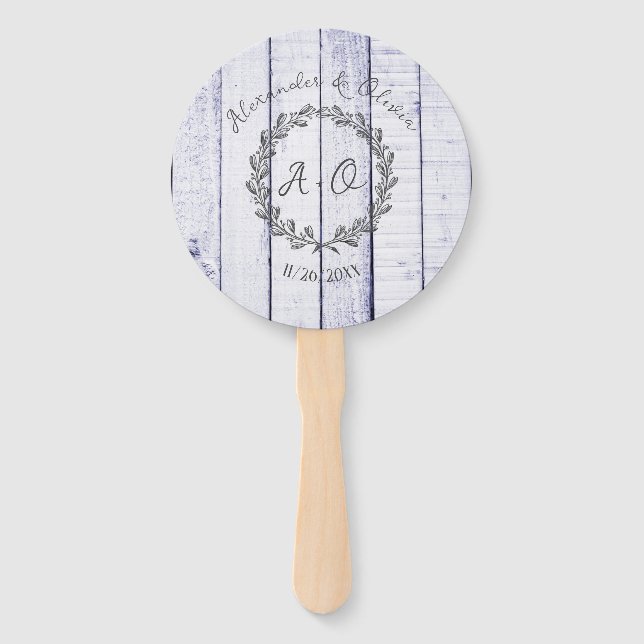 Lavender Rustic Monogram Wedding Favour Hand Fan (Front)