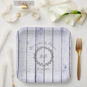 Lavender Rustic Monogram Wedding Shower Paper Plate