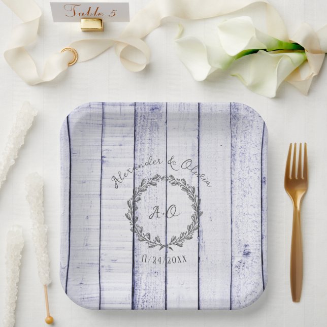 Lavender Rustic Monogram Wedding Shower Paper Plate (Wedding)