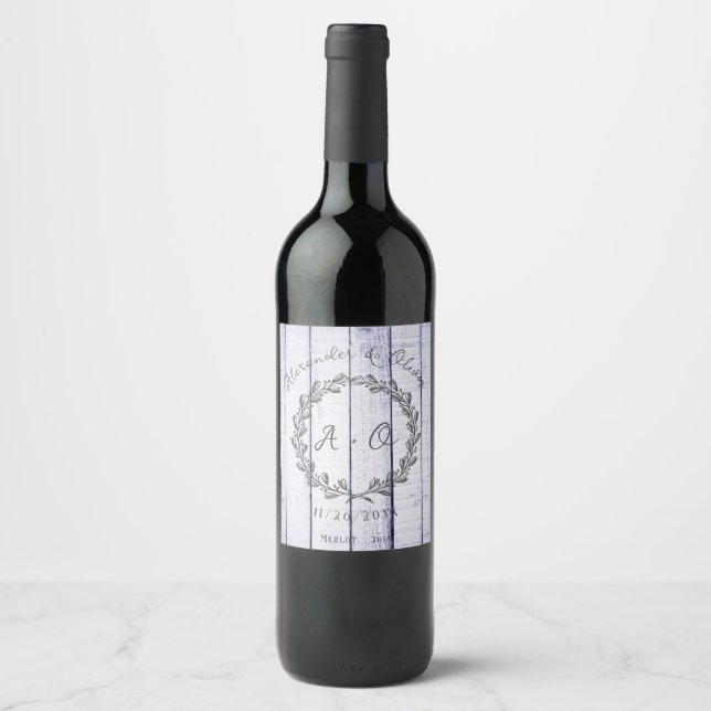 Lavender Rustic Monogram Wedding Wine Label (Front)