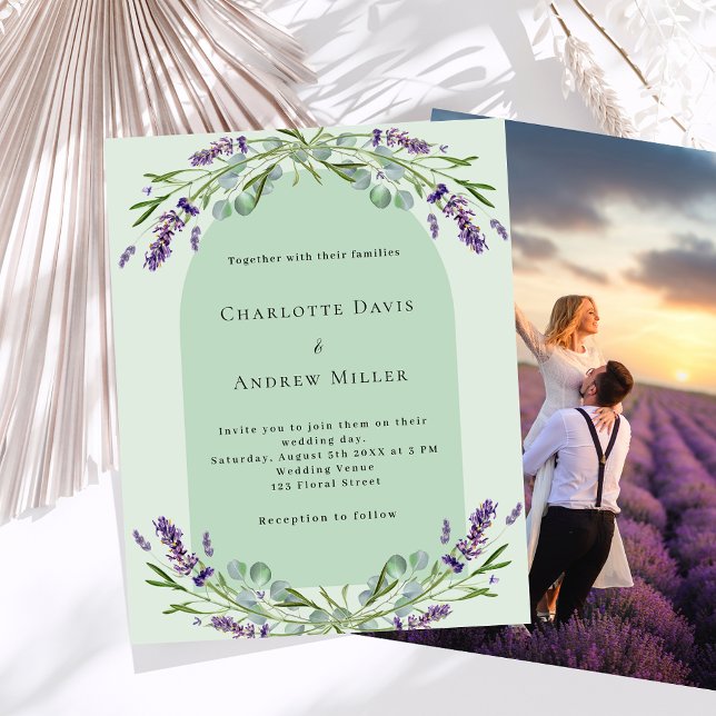 Lavender sage arch photo budget wedding invitation (Creator Uploaded)