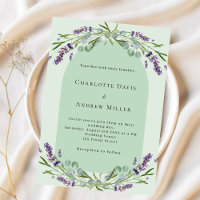 Lavender sage green arch budget wedding invitation