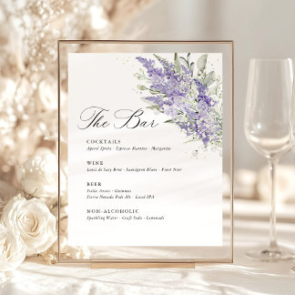 Lavender & Sage Green Floral Wedding Bar Menu Pedestal Sign