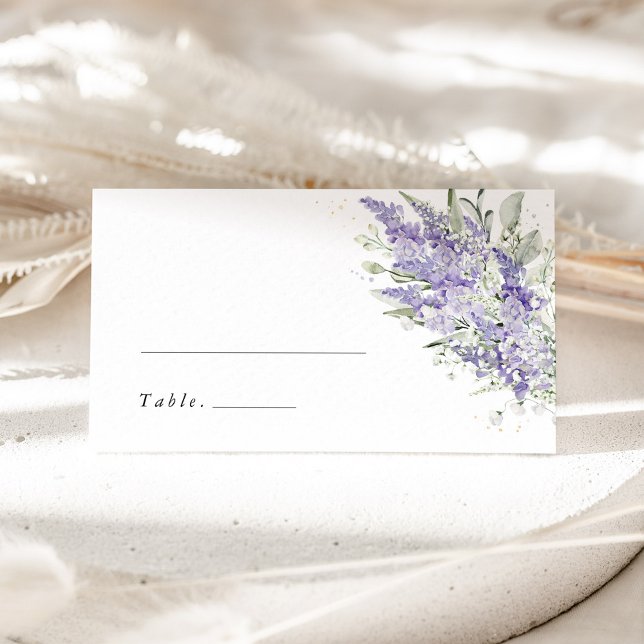 Lavender & Sage Green Floral Wedding Place Cards (Lavender floral wedding place card with sage green greenery, elegant table name card for reception)