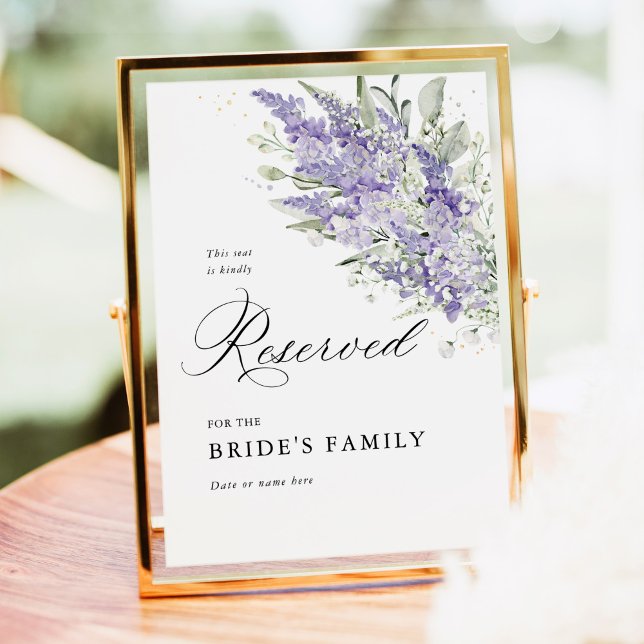 Lavender & Sage Green Floral Wedding Reserved Sign (Lavender sage green floral reserved seating sign for wedding ceremony, elegant watercolor flowers)