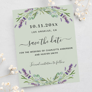 Lavender sage green wedding budget save the date