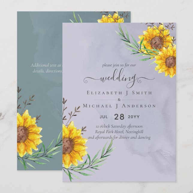 Lavender Sage Sunflowers Rustic Boho Wedding (Front/Back)