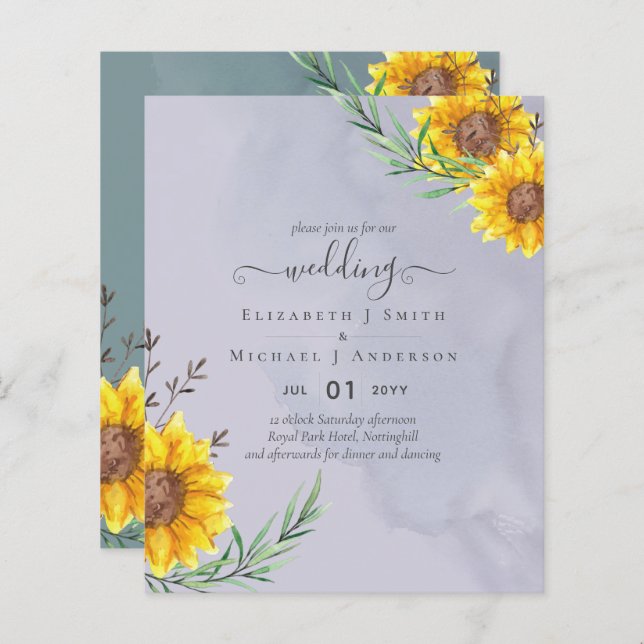 Lavender Sage Sunflowers Rustic Boho Wedding (Front/Back)