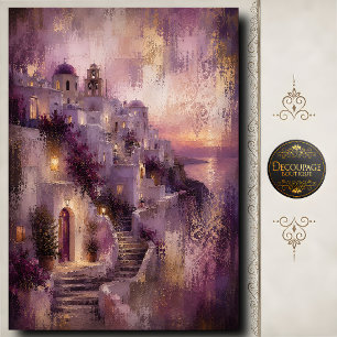Lavender Santorini Decoupage Sunset Village Art Tissue Paper