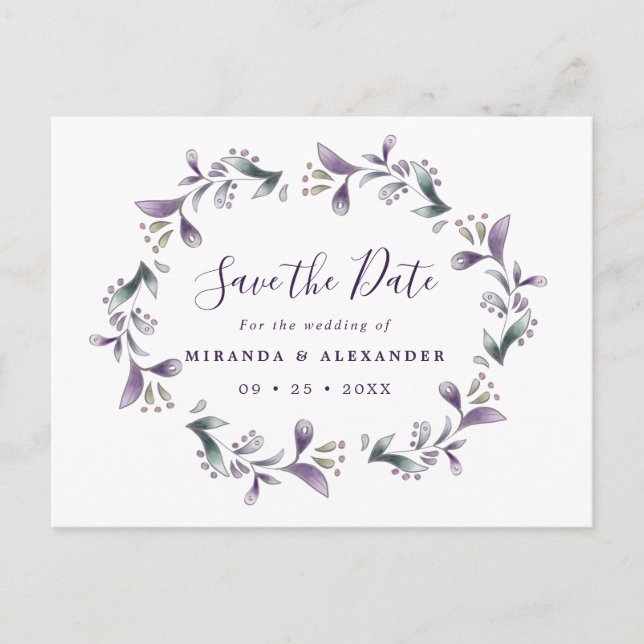 Lavender Save The Date floral purple and green Postcard (Front)