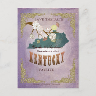 Lavender Save The Date -KY Map With Lovely Birds Announcement Postcard