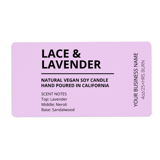 Lavender Scent Purple Candle Labels (Front)