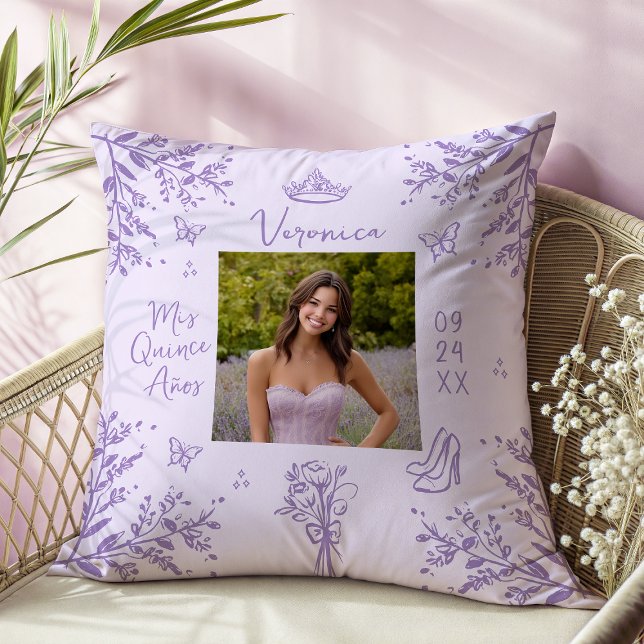 Lavender Scribble Photo Quinceanera Keepsake Cushion (Creator Uploaded)