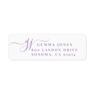 Lavender Script Monogram Initials Return Address