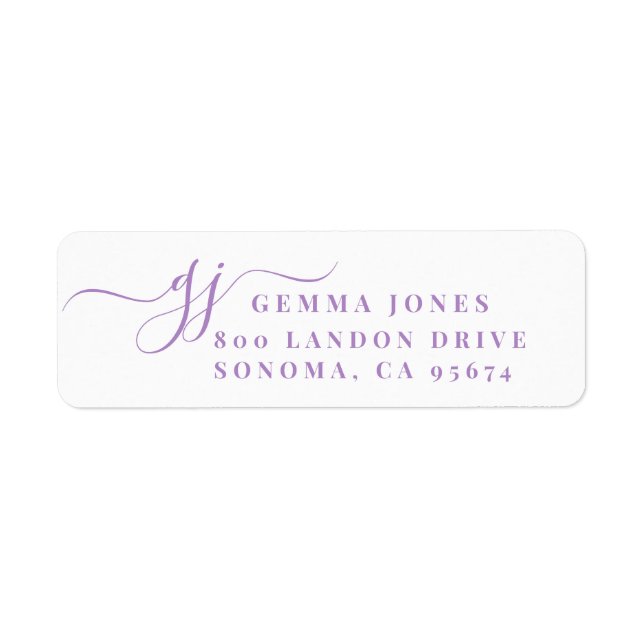 Lavender Script Monogram Initials Return Address (Front)