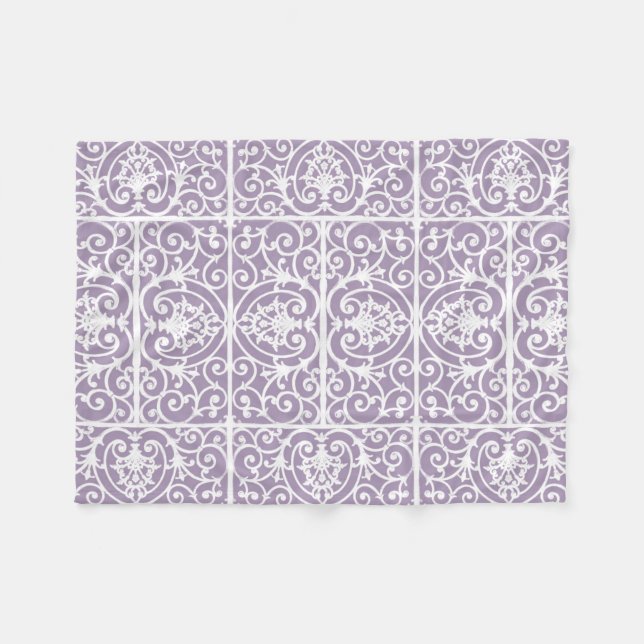 Lavender scrollwork pattern fleece blanket (Front (Horizontal))