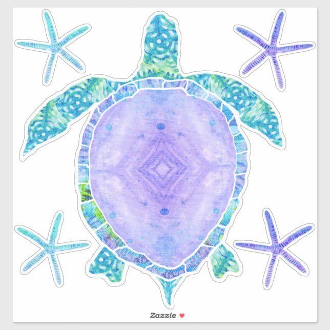 Lavender Sea Turtle n Starfish Beach Ocean Decor (Sheet)