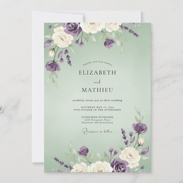 Lavender Seafoam Petal Wedding Invitation (Front)