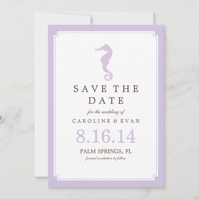 Lavender Seahorse Wedding Save the Date (Front)