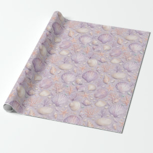 Lavender Seashell Watercolor Coastal Pattern Gift Wrapping Paper