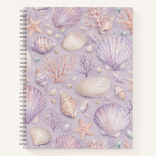 Lavender Seashell Watercolor Coastal Pattern Notebook