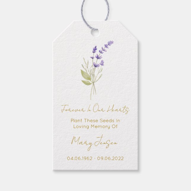 Lavender Seed Packet Funeral Gift Tags (Front)