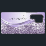Lavender  Sequin Glitter Handwritten Calligraphy   Samsung Galaxy Case<br><div class="desc">This design may be personalised in the area provided by changing the photo and/or text. Or it can be customised by clicking Personalise this Template and then choosing the click to customise further option and delete or change the colour of the background, add text, change the text colour or style,...</div>