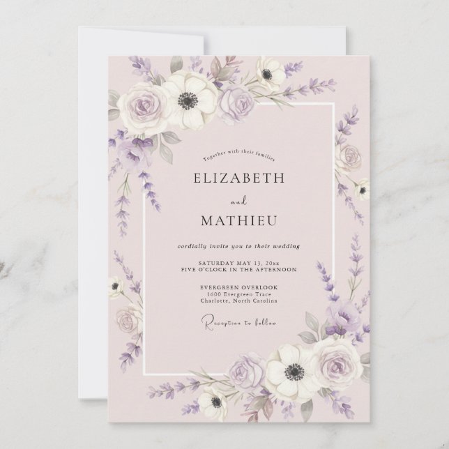 Lavender Serene Blossom Wedding Invitation (Front)