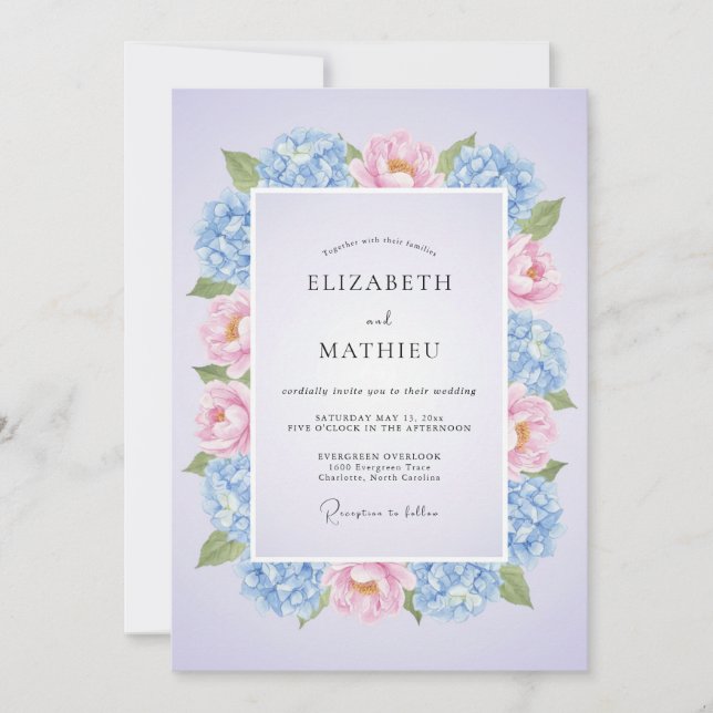Lavender Serene Hydrangea Wedding Invitation (Front)