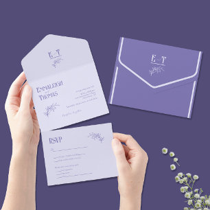 Lavender Shades Simple Modern Wedding All In One Invitation