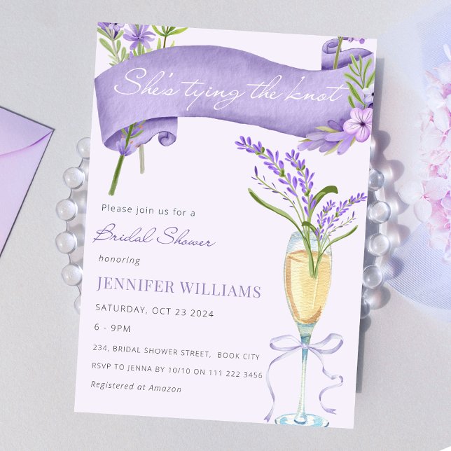 Lavender She's Tying the Knot Bridal Shower  Invitation (Lavender She's Tying the Knot Bridal Shower Invitation)