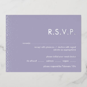 Lavender shimmer foil wedding RSVP postcard