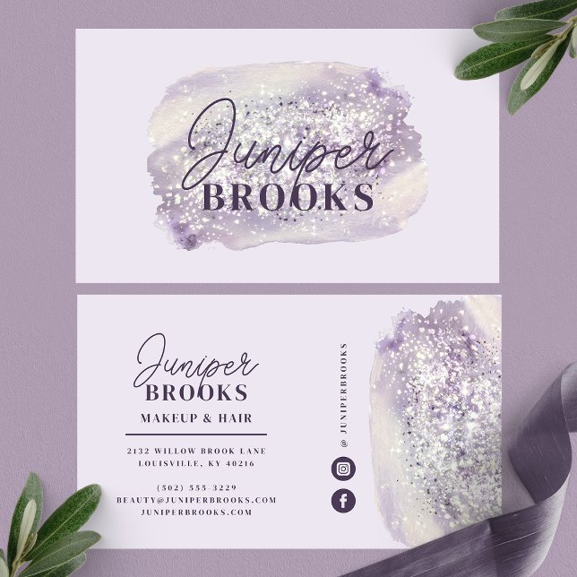 Lavender Shimmer Glitter Watercolor Social Media Business Card (Creator Uploaded)