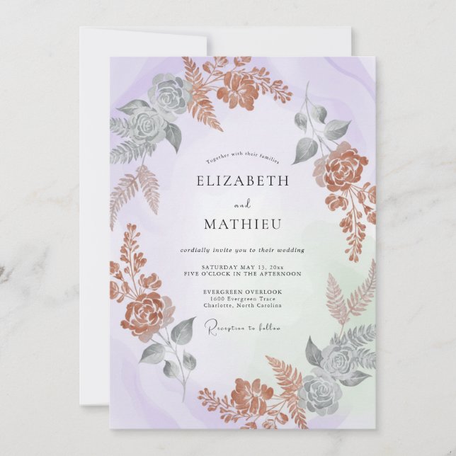Lavender Shimmering Botanical Wedding Invitation (Front)