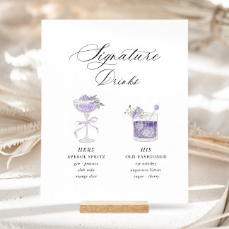 Lavender Signature Drinks Wedding Pedestal Sign