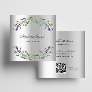 Lavender silver eucalyptus greenery QR code Square Business Card
