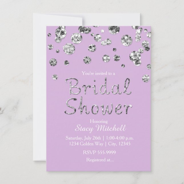 Lavender Silver Glitter Bridal Shower Invitation (Front)