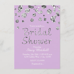 Lavender Silver Glitter Bridal Shower Invitation