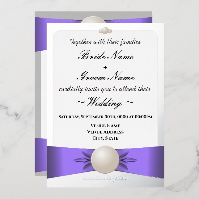 Lavender & Silver Pearl Ribbon Wedding & Reception (Front/Back)