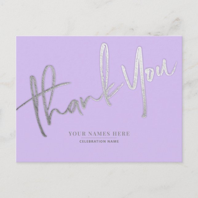 Lavender Silver Thank You Elegant Universal Postcard (Front)