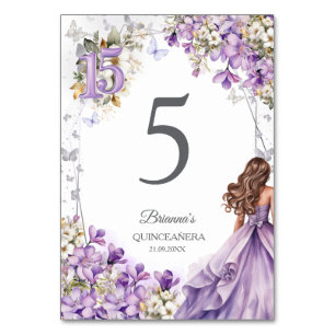 Lavender Silver Tiara Butterfly Quinceañera  Table Number