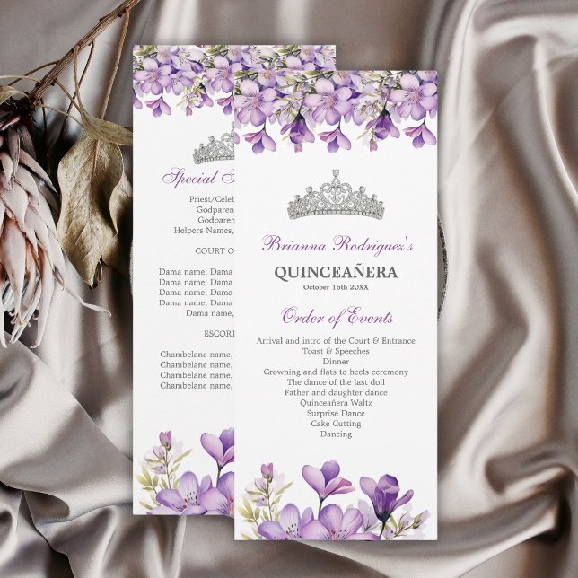 Lavender Silver Tiara Floral Quinceañera Program Programme (Creator Uploaded)