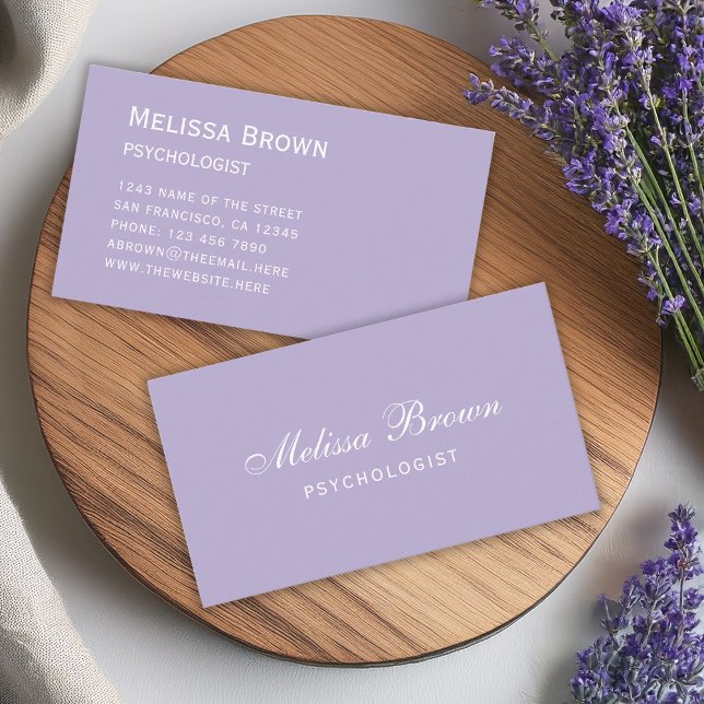 Lavender Simple Purple White Script Modern Colour  Business Card (Creator Uploaded)