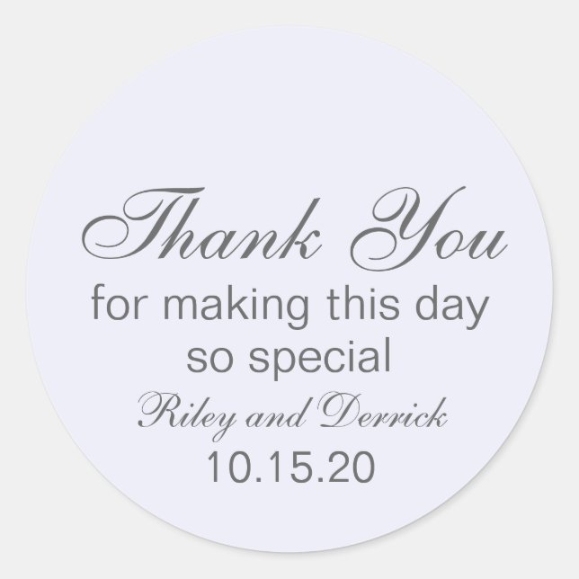 Lavender Simple Thank You Wedding Classic Round Sticker (Front)