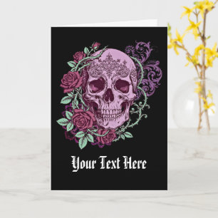 Lavender Skull With Roses Goth Design Card