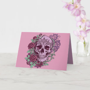 Lavender Skull With Roses Goth Design Card