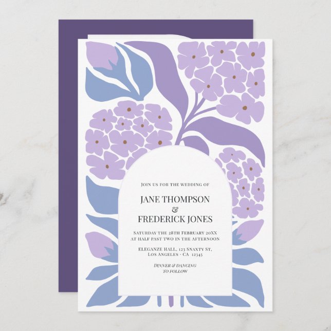 Lavender Sky Abstract Floral Modern Spring Wedding Invitation (Front/Back)